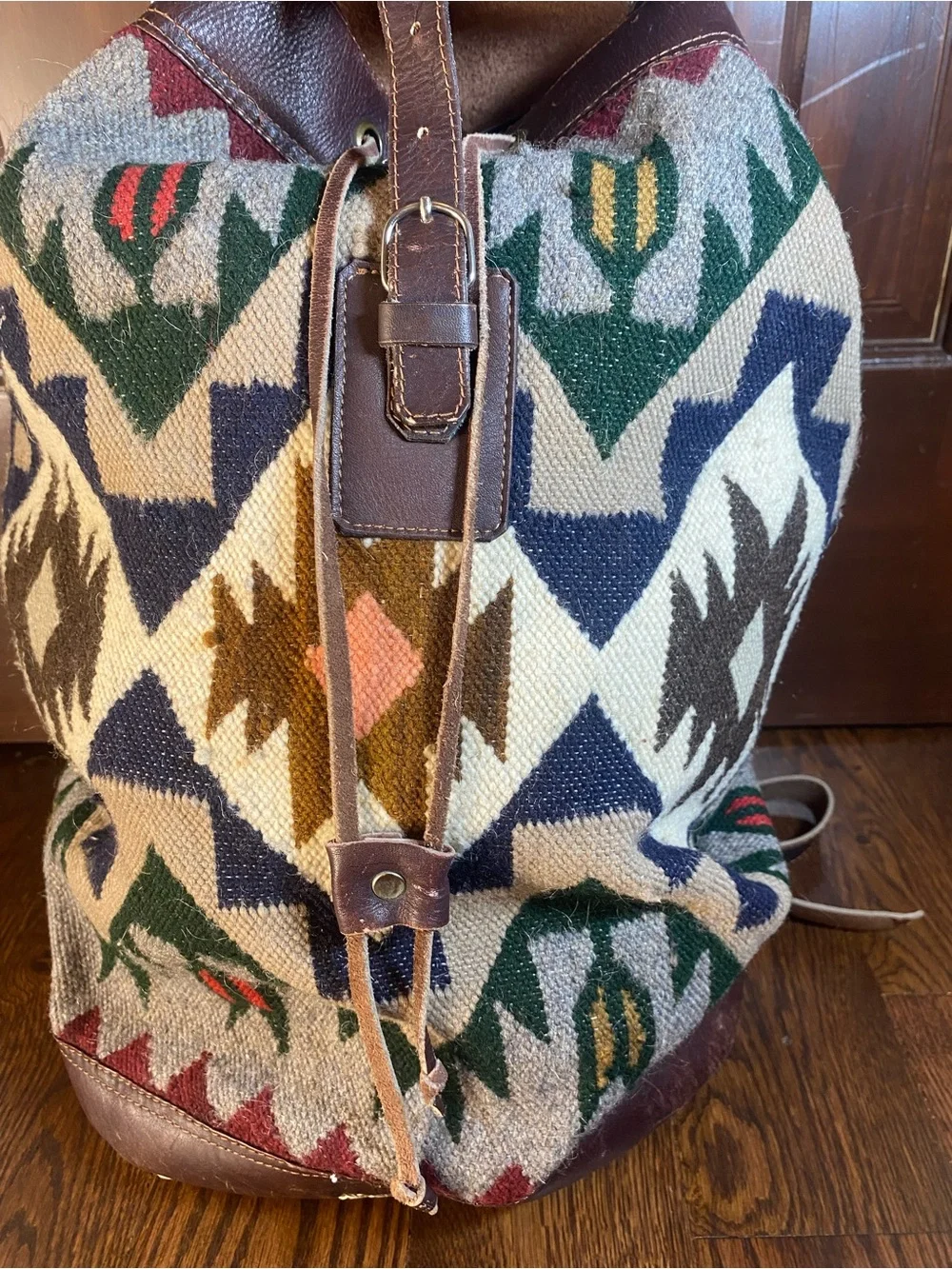 Unique Handmade Colorful Bag Backpack From Ecuador 60% Wool 40% Leather